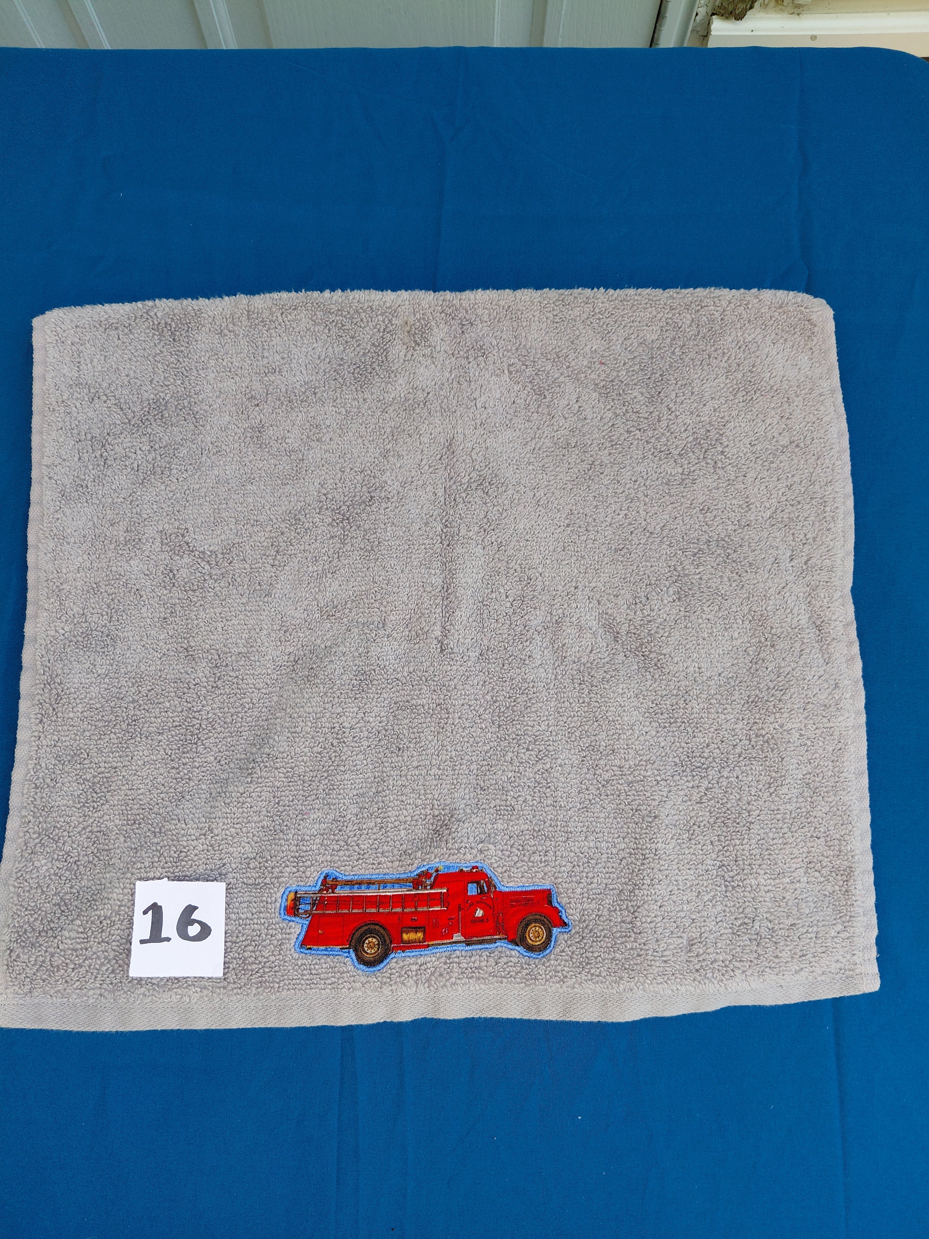 Gray Fire Engine Embellished Hand Towel