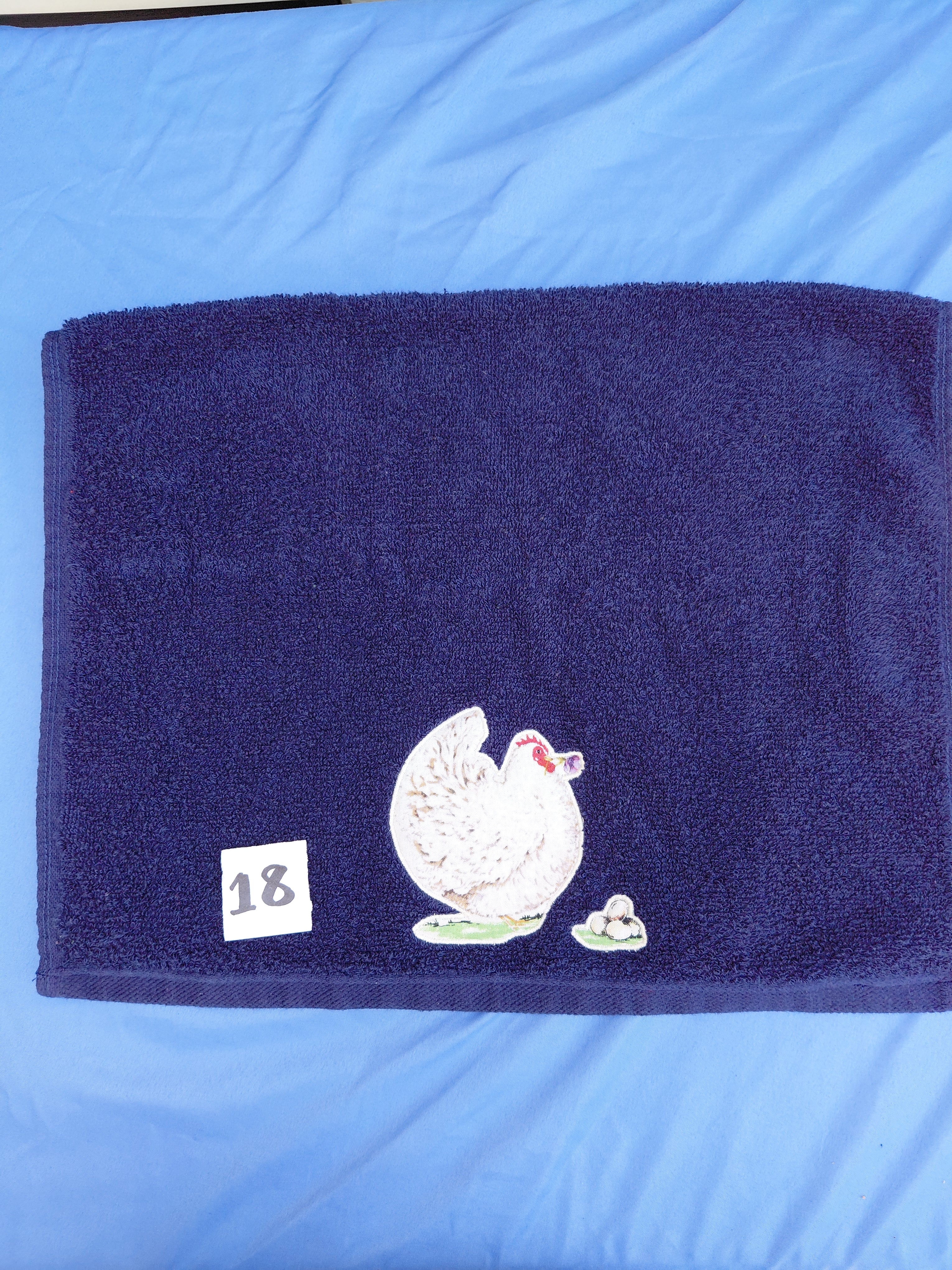 Dark Blue Chicken & Eggs Embellished Hand Towel