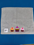 Gray Three Cupcakes Embellished Hand Towel