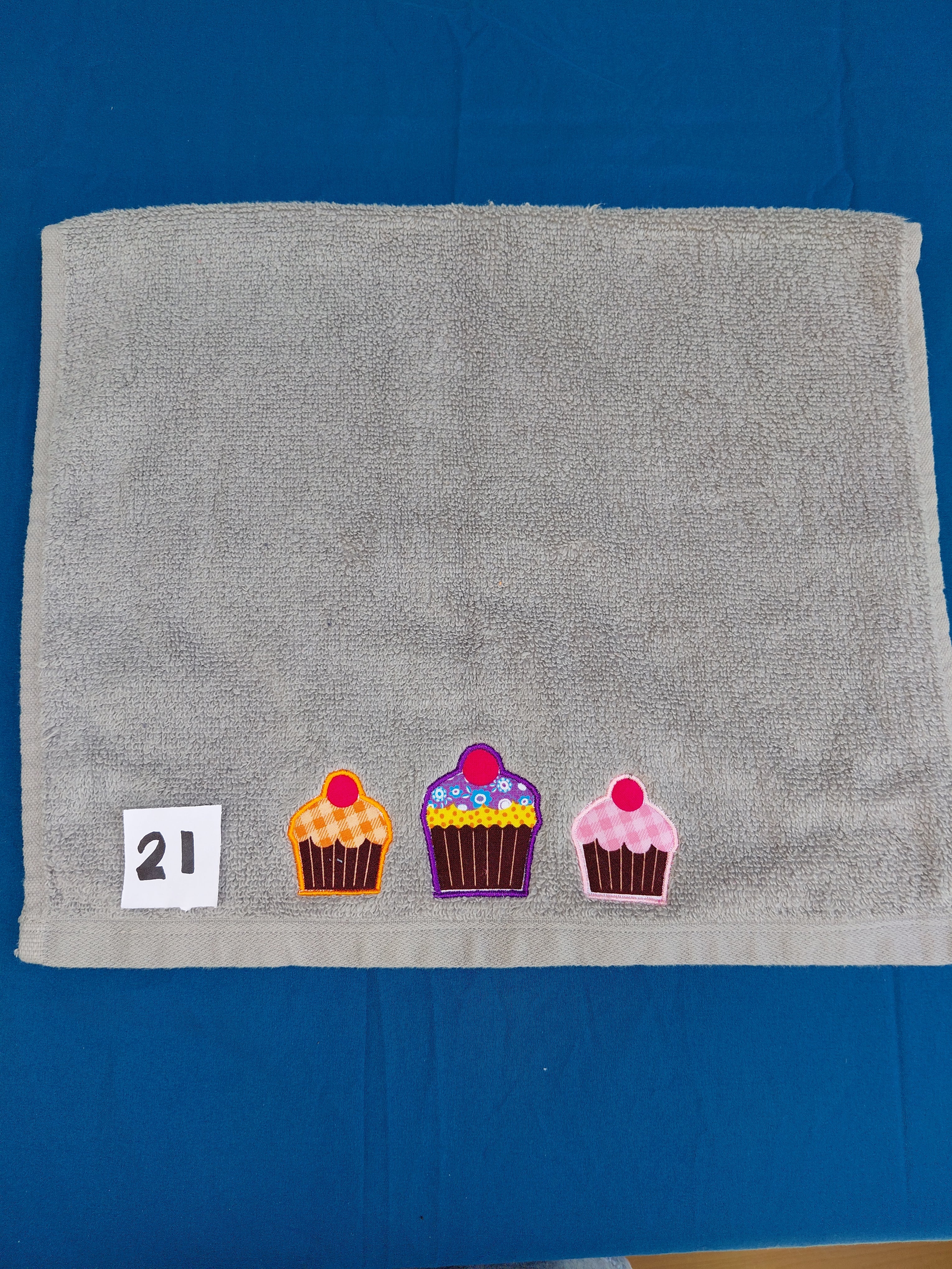 Gray Three Cupcakes Embellished Hand Towel