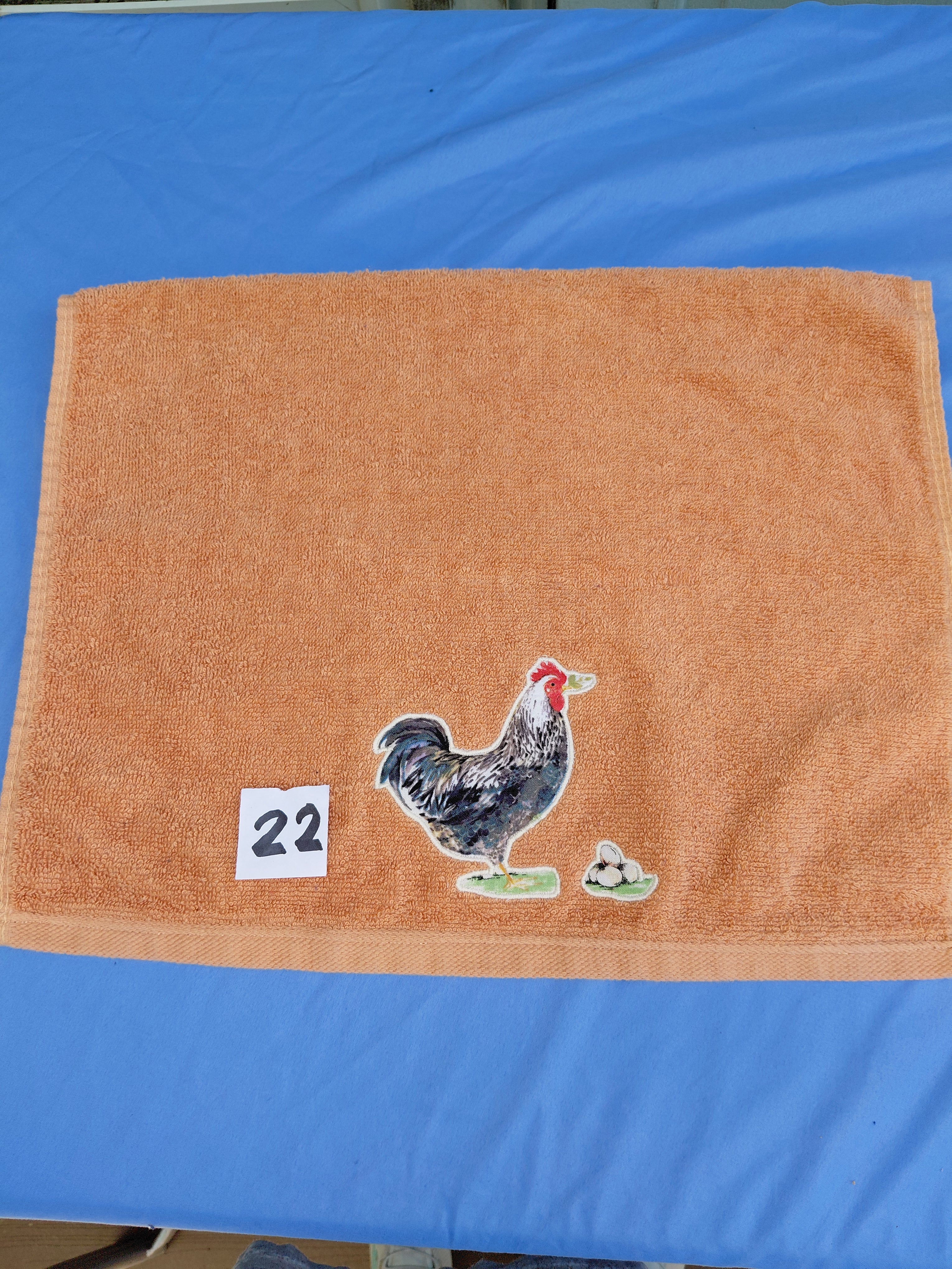 Burnt Orange Rooster & Eggs Embellished Hand Towel