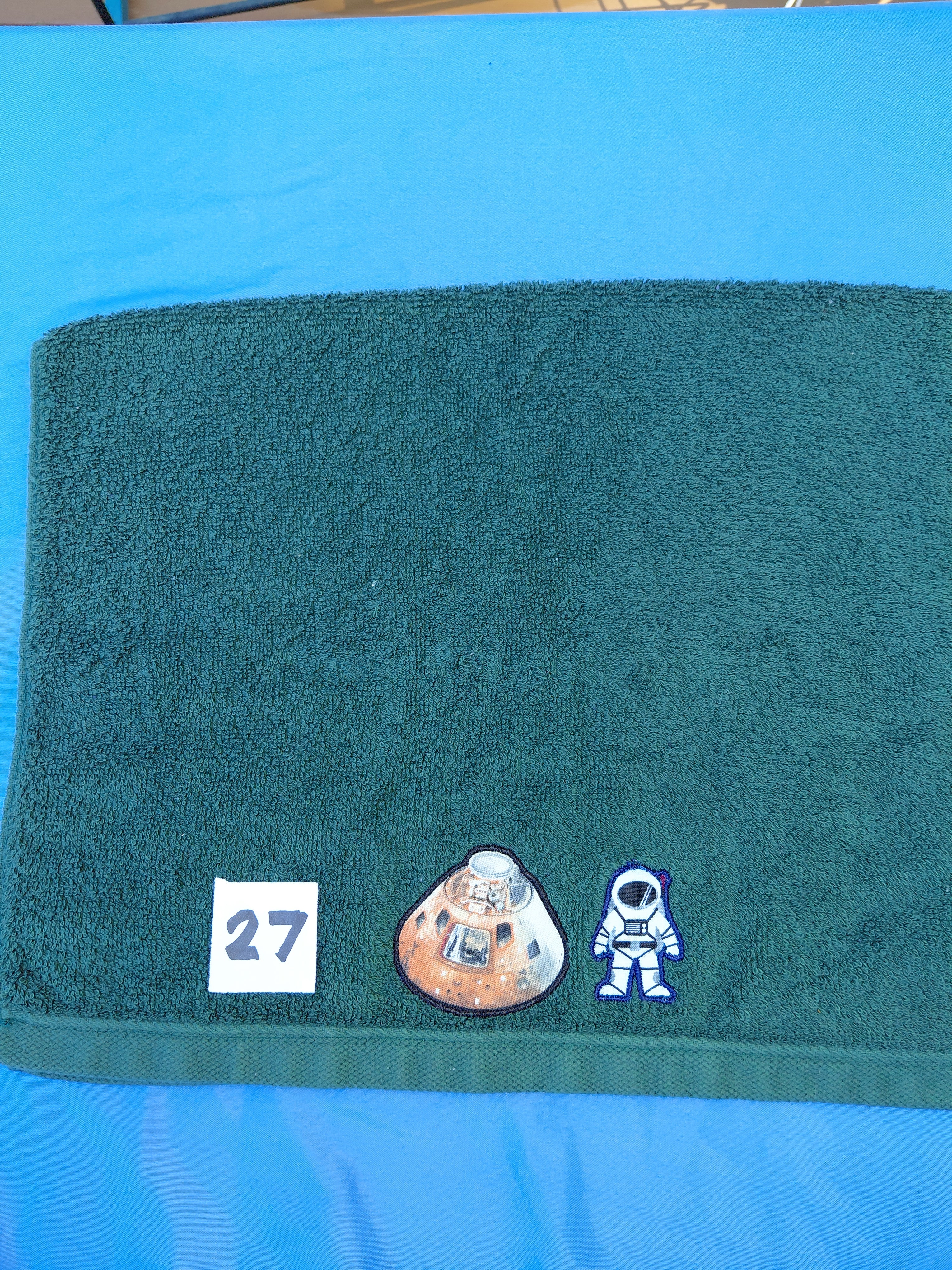 Dark Forest Green Astronaut & Space Capsule Embellished Hand Towel