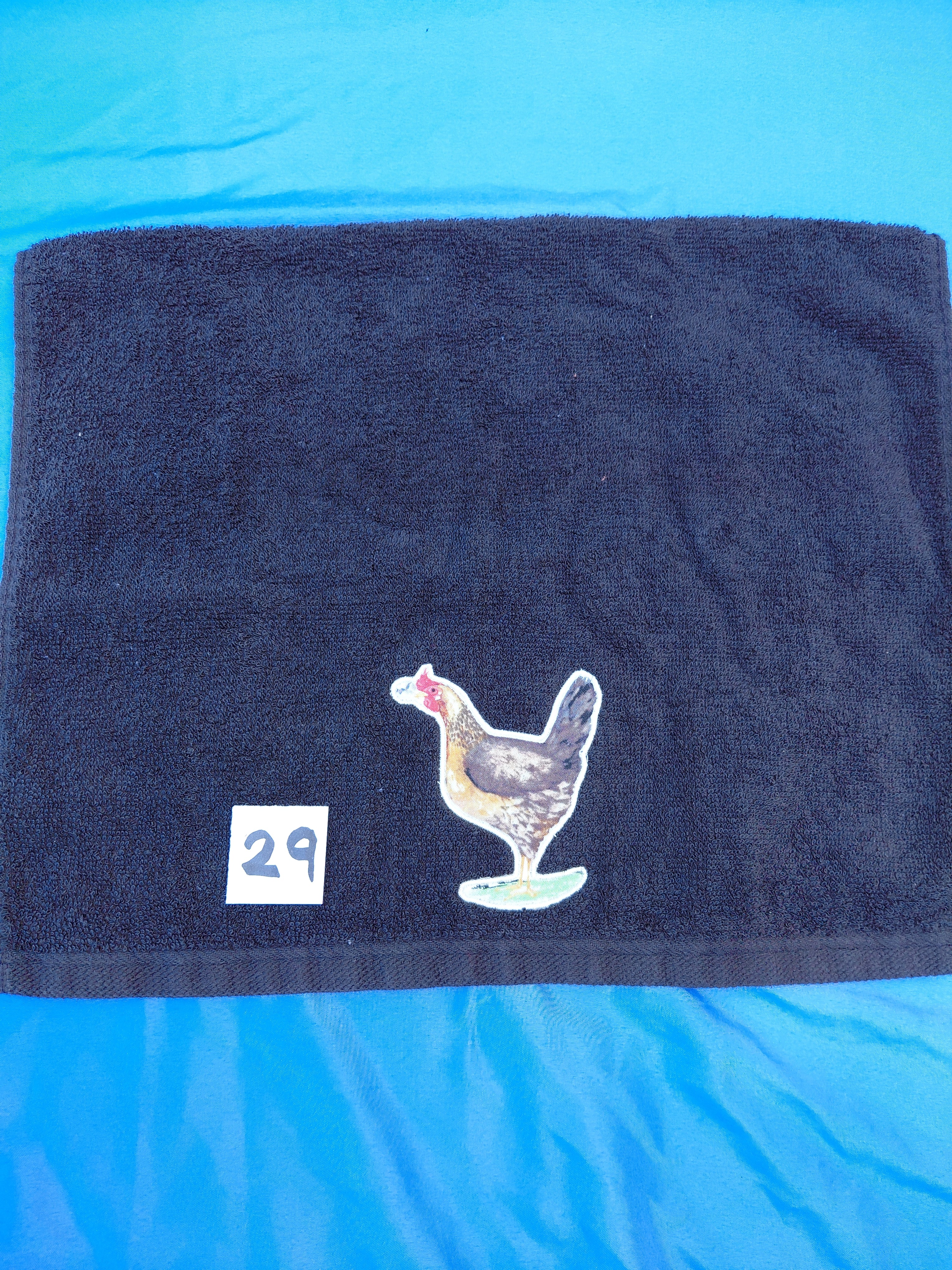 Black Chicken & Flower Embellished Hand Towel