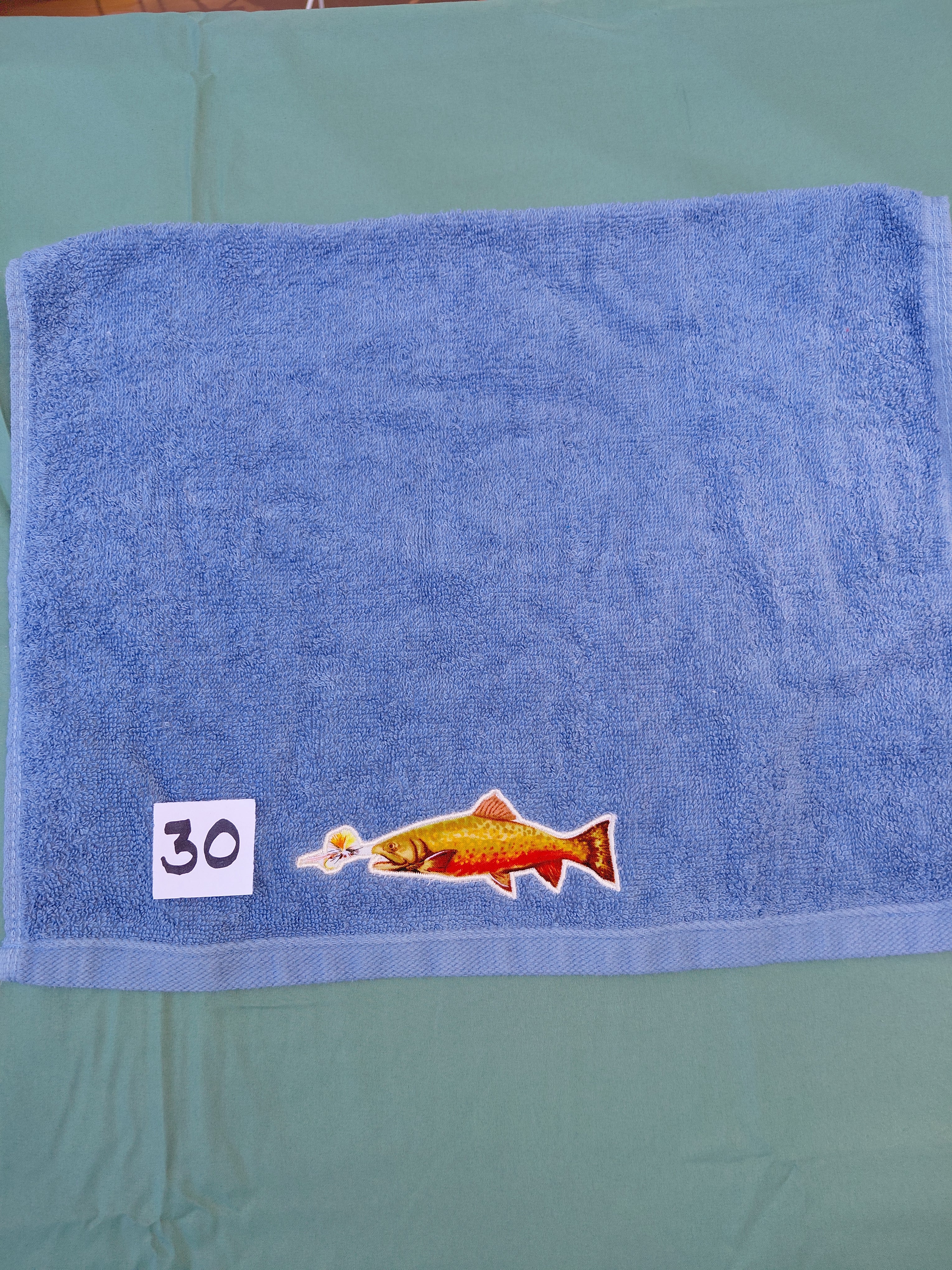 Sky Blue Trout & Lure Embellished Hand Towel