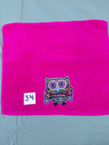 Magenta Sky Blue Owl Embellished Hand Towel
