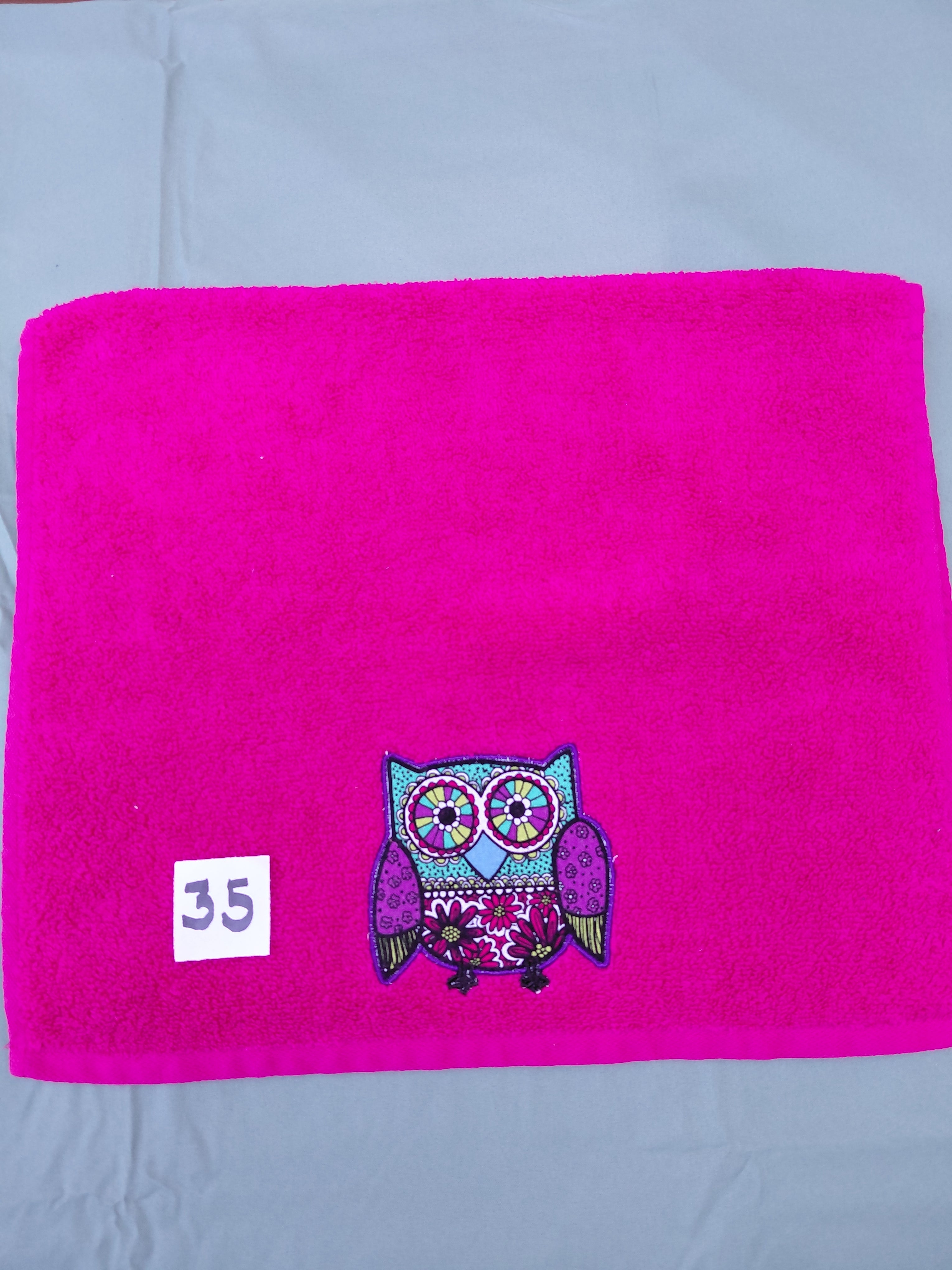 Magenta Deep Purple Owl Embellished Hand Towel