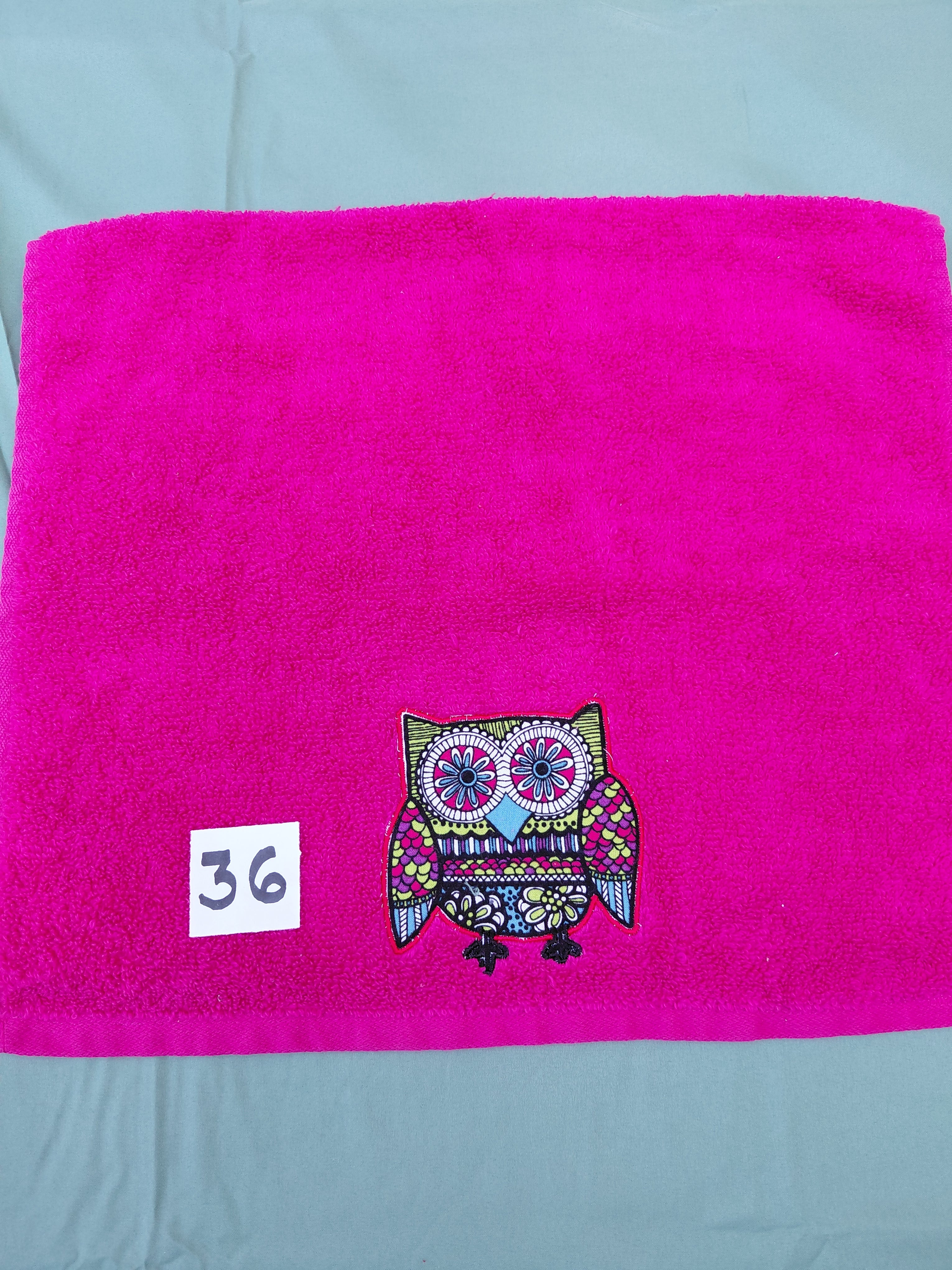 Magenta Bright Red Owl Embellished Hand Towel